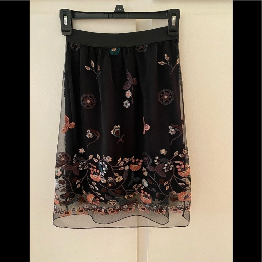 Elana Baldi Black Overlay Embroidery Floral Skirt